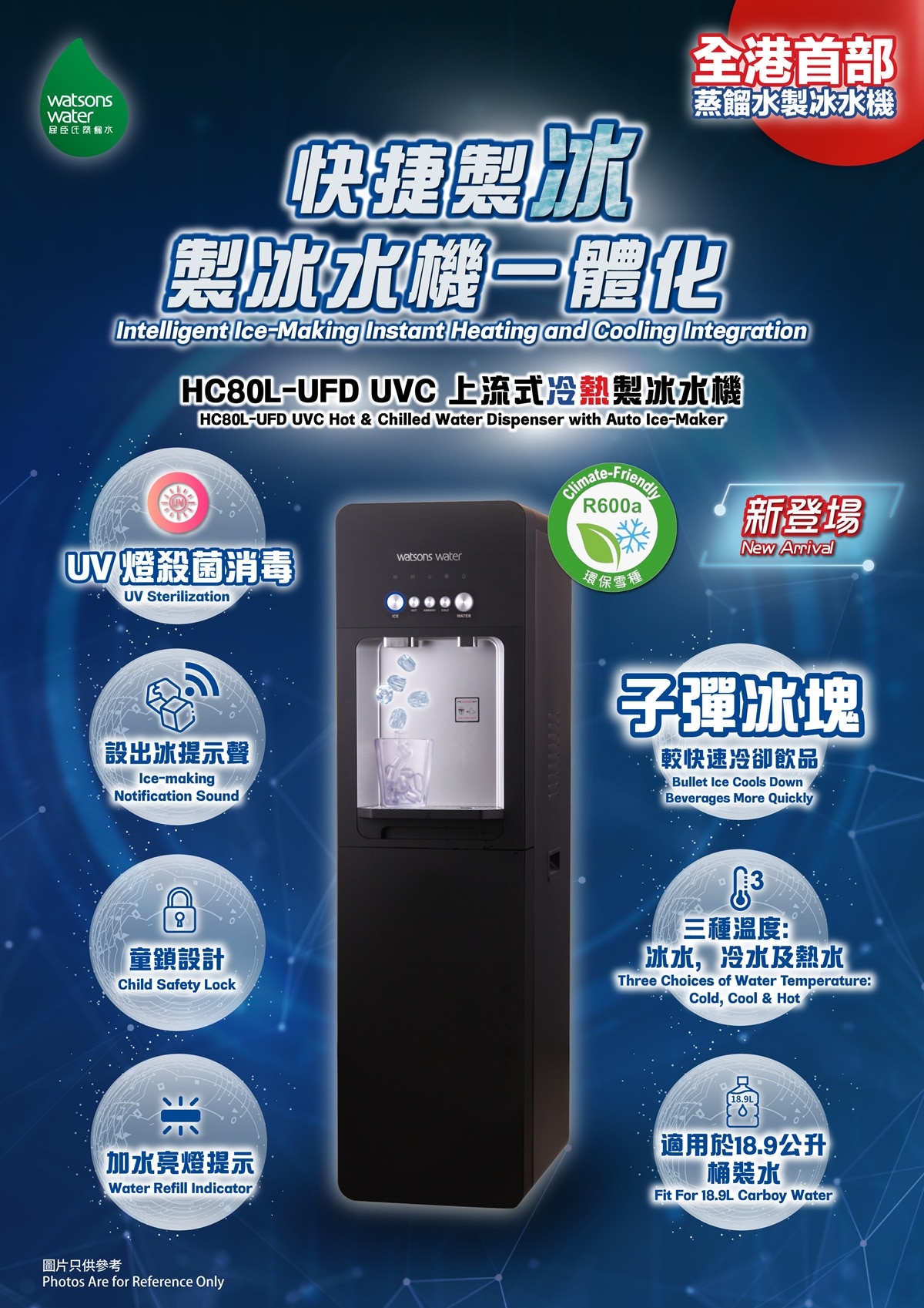 WATSONS WATER HC80L UFD Hot & Chilled Water Dispenser with Auto Ice-Maker + 18.9L Distilled Water x 40 bottles (Water eCoupon)
